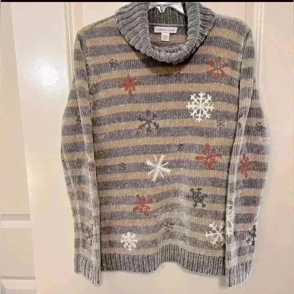 COLDWATER CREEK CHENILLE SWEATER EMBROIDERED SNOWFLAKES  - Sz MEDIUM - SOFT! - Picture 1 of 6